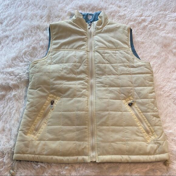 Ruff Hewn Reversible Zipper Down Vest Cream and Blue Size Large - Picture 1 of 9